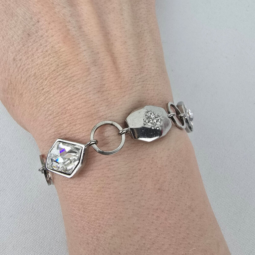 Dyrberg Kern Silver Rhinestone Faceted Link Bracelet